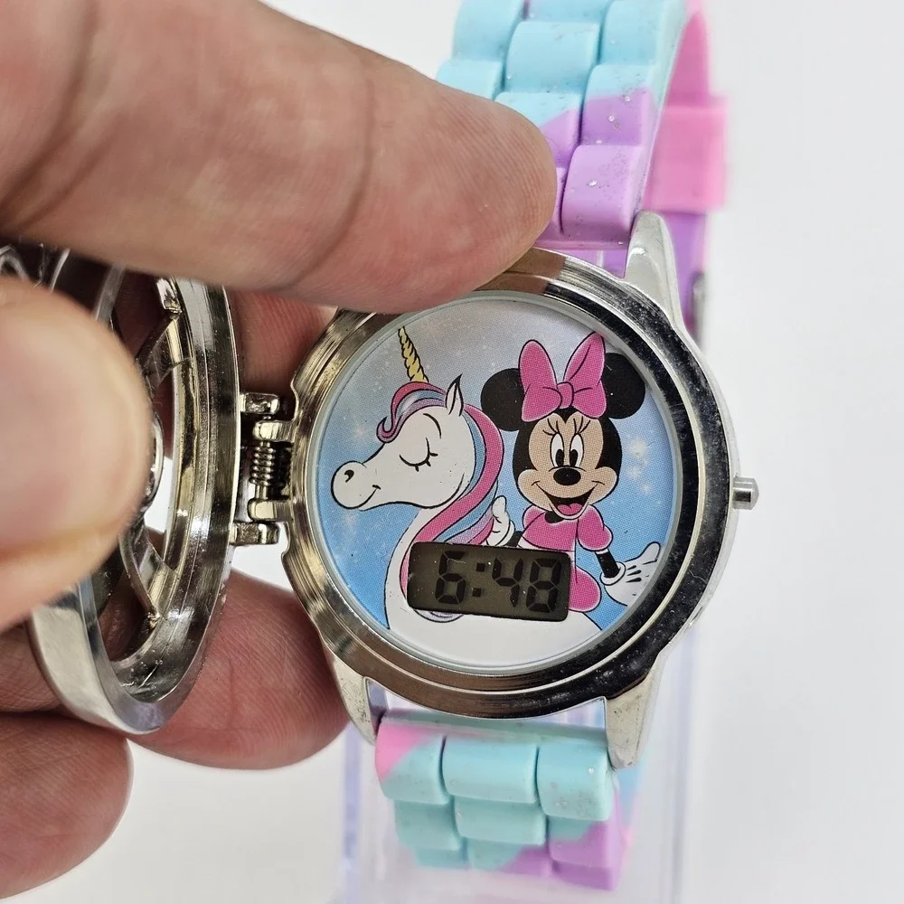 Disney Minnie Mouse Unicorn Spinner Digital LCD Kids Watch 36MM New‎ Battery